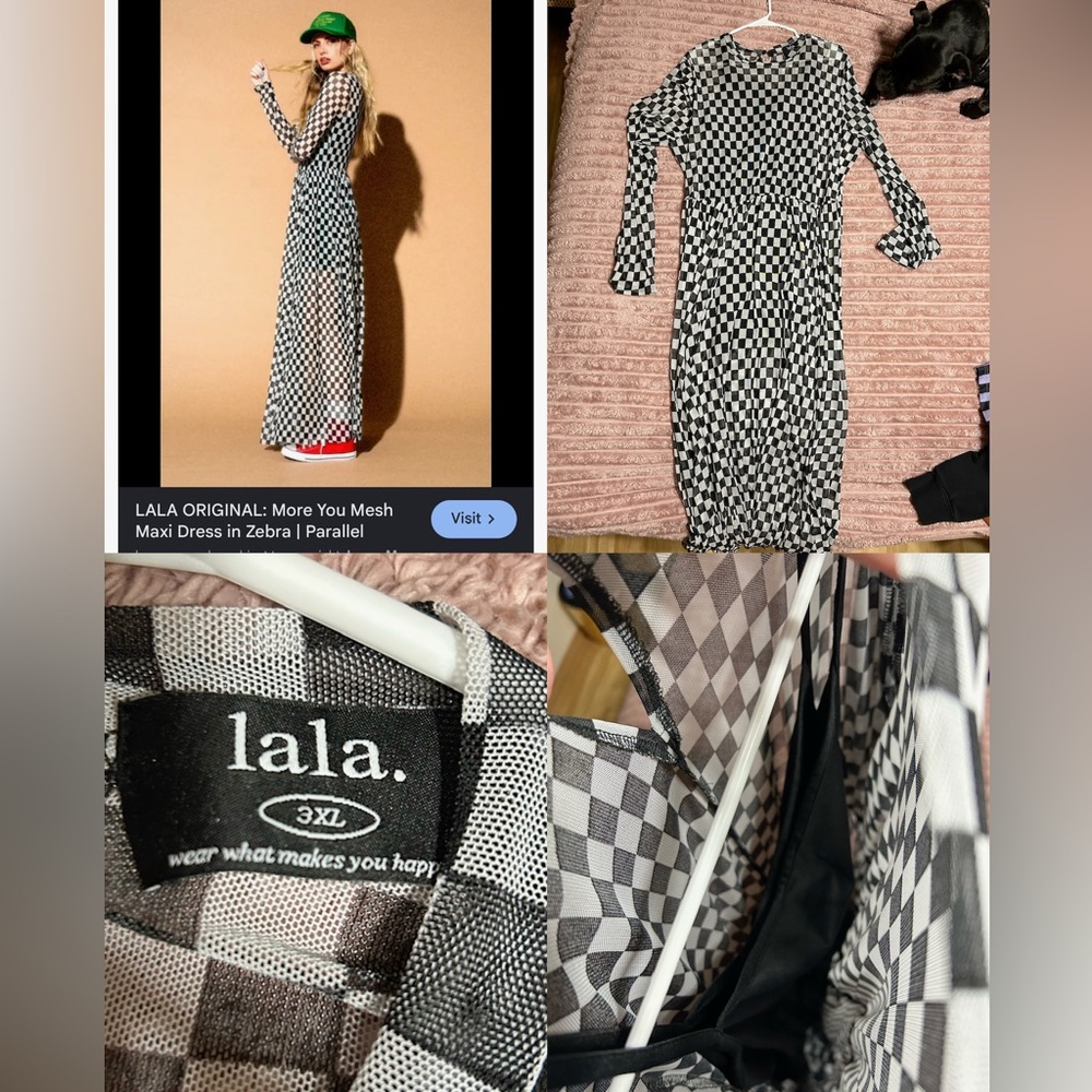 Dressed in LALA Black and White Checkered Long Sleeve Dress